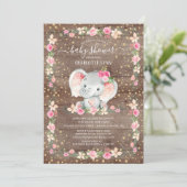 Invitation Rustic Sweet Baby Girl Elephant Baby shower (Debout devant)