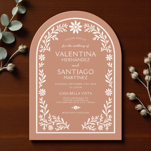 Invitation Rustic Talavera Terracotta Mexican Floral Wedding