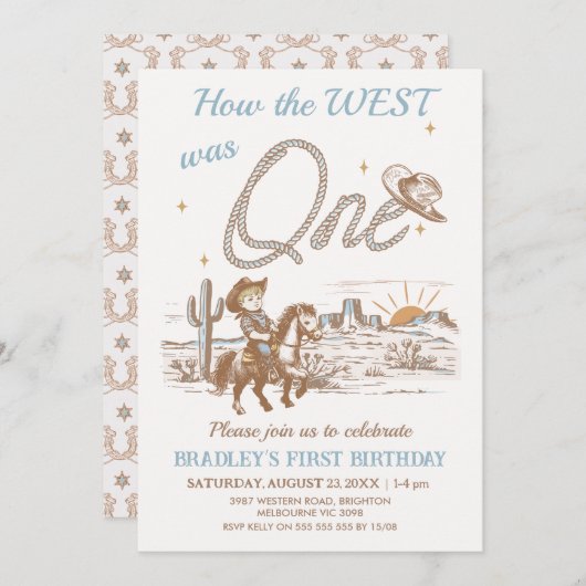 Invitation Rustic Tan Comment l'Occident a été un 1er anniver (Devant / Derrière)