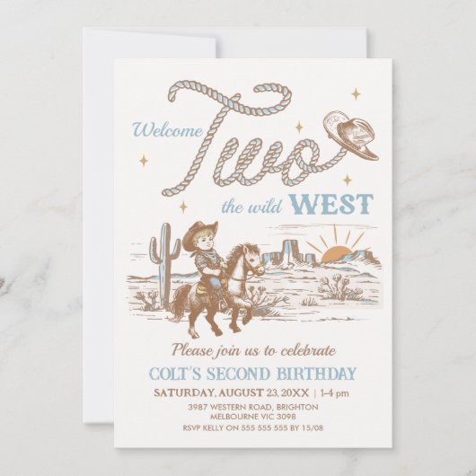 Invitation Rustic Tan Welcome Two The Wild West 2e anniversai (Devant)