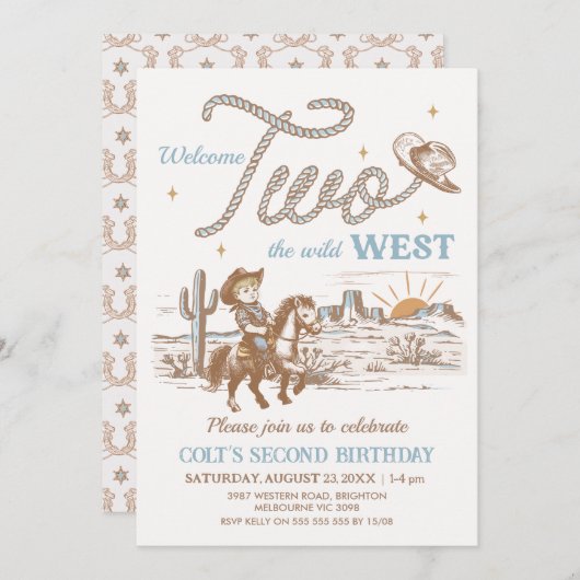 Invitation Rustic Tan Welcome Two The Wild West 2e anniversai (Devant / Derrière)