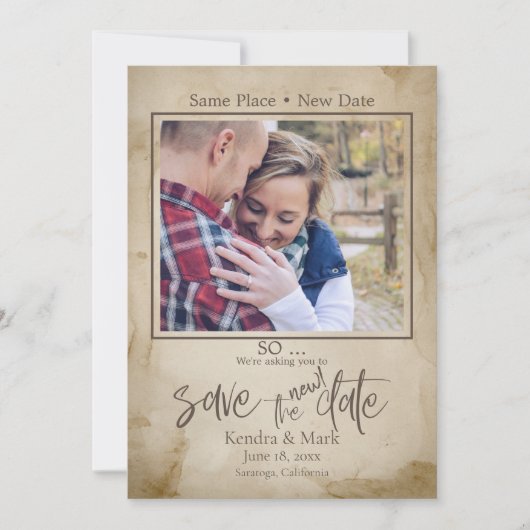 Invitation Rustic Tea Stain Your Photo Enregistrer la NOUVELL (Devant)