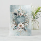 Invitation Rustic Teal Blue Feather White Floral Wedding (Debout devant)