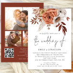 Invitation Rustic Terracotta Automne Florals 3 Photos QR Mari<br><div class="desc">Rustic Terracotta Fall Florals 3 Photos QR Code Mariage. Fleurs et baies élégantes aux vibes de saumons boho en couleurs automnales, couleur terre cuite brun et crème, coulent du haut. Le Mariage de est dans un script de style écriture manuscrite défini. Personnalisez facilement le reste du texte à vos propres...</div>