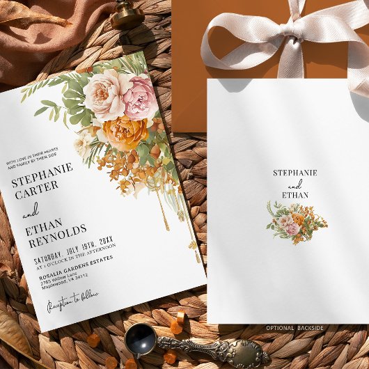 Invitation Rustic Terracotta Blush Floral Boho Wedding 