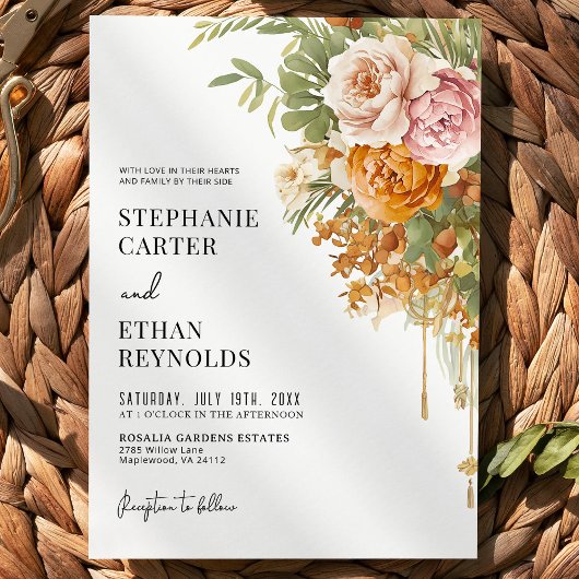 Invitation Rustic Terracotta Blush Floral Boho Wedding 
