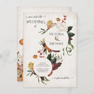 Invitation  Rustic Terracotta Boho Floral Wreaths Wedding