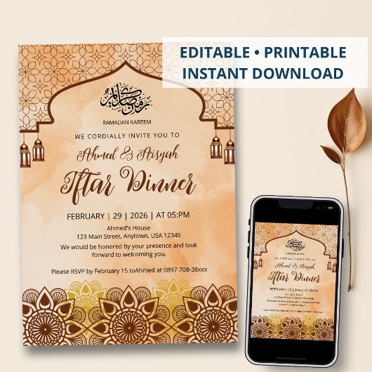 Invitation Rustic Terracotta Mandala Ramadan Iftar Dinner