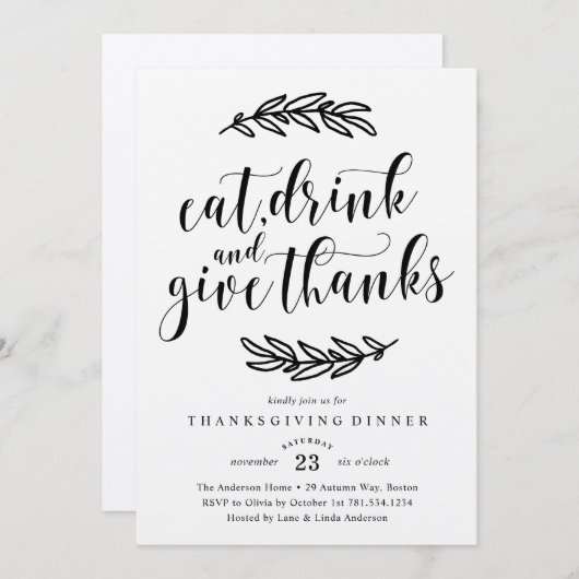 Invitation Rustic Thanksgiving (Devant / Derrière)