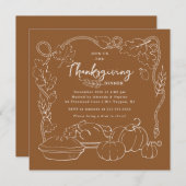 Invitation Rustic Thanksgiving Diner (Devant / Derrière)