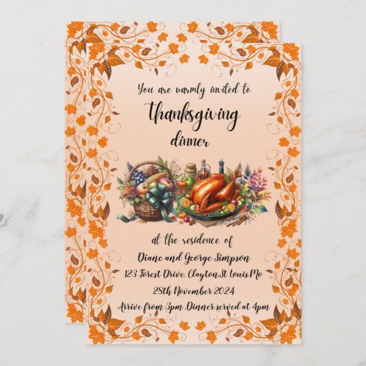 Invitation Rustic Thanksgiving Diner (Devant / Derrière)