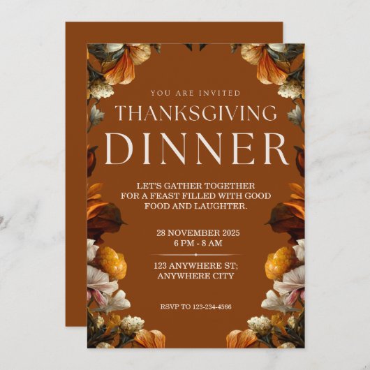 Invitation Rustic Thanksgiving Diner (Devant / Derrière)