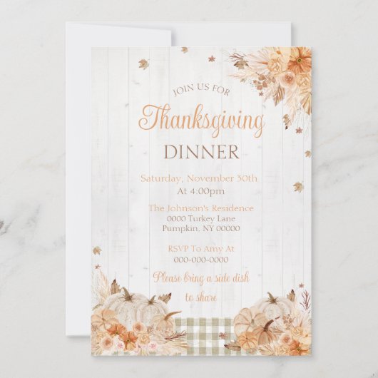 Invitation Rustic Thanksgiving Diner Party (Devant)