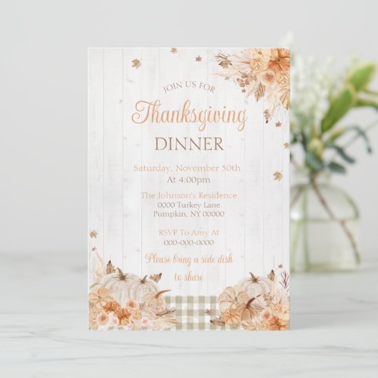 Invitation Rustic Thanksgiving Diner Party (Debout devant)
