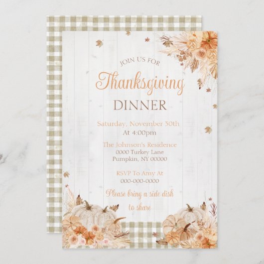 Invitation Rustic Thanksgiving Diner Party (Devant / Derrière)