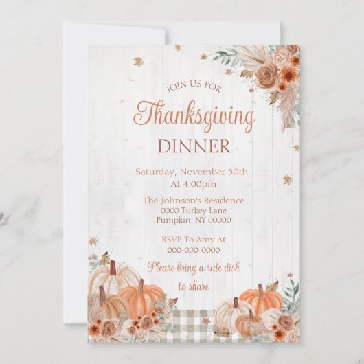 Invitation Rustic Thanksgiving Diner Party (Devant)