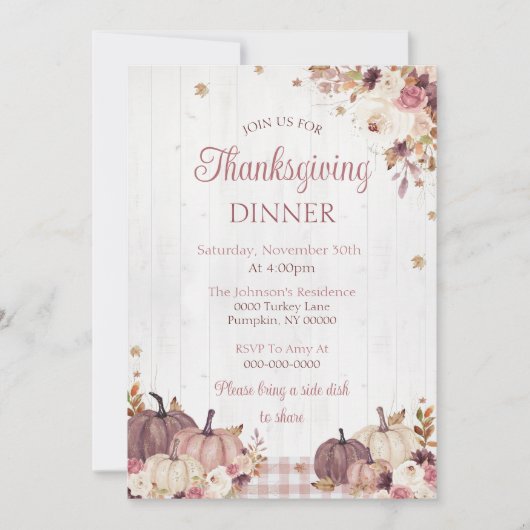 Invitation Rustic Thanksgiving Diner Party (Devant)