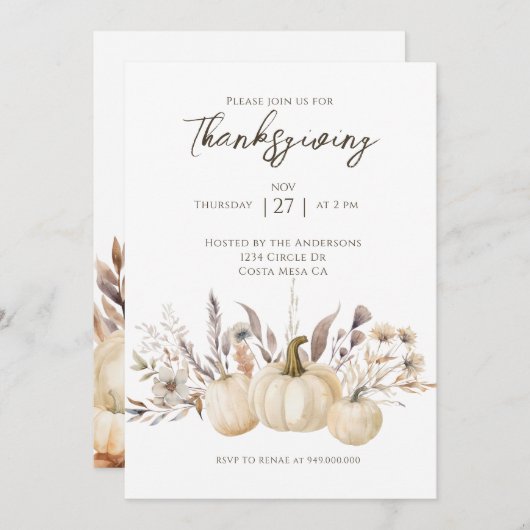 Invitation Rustic Thanksgiving Dinner Pumpkin (Devant / Derrière)