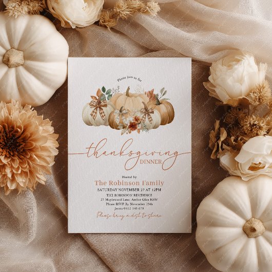 Invitation Rustic Thanksgiving Dinner Pumpkin Bows