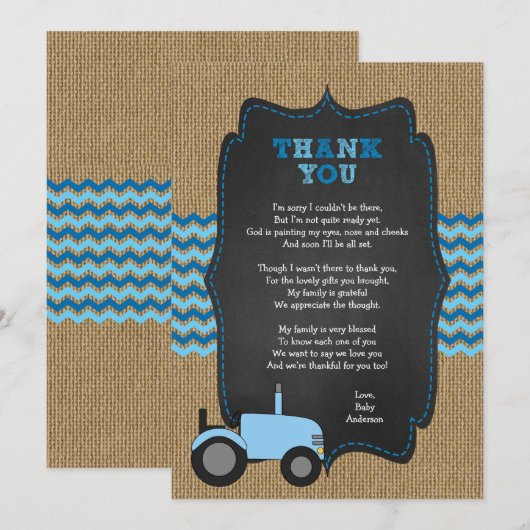 Invitation Rustic Tractor BOY Baby shower Merci Invitatiatiat (Devant / Derrière)