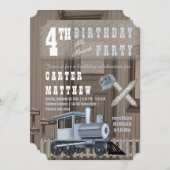 Invitation Rustic Train Railroad Crossing 4e fête d'anniversa (Devant / Derrière)