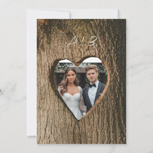 Invitation Rustic Tree Bark Heart Gradient Photo Mariage (Dos)