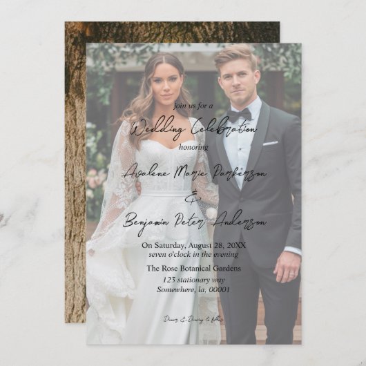 Invitation Rustic Tree Bark Heart Gradient Photo Mariage (Devant / Derrière)