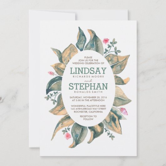 Invitation Rustic Tree Gold Feuille Mariage de automne de jar (Devant)