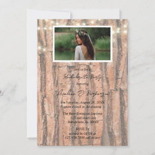 Invitation Rustic Tree Heart Photo Lights Bachelorette Party