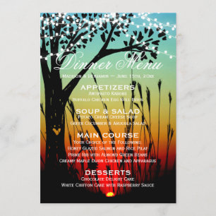 Invitation Rustic Tree Lights Sunset Mariage Dîner Menu