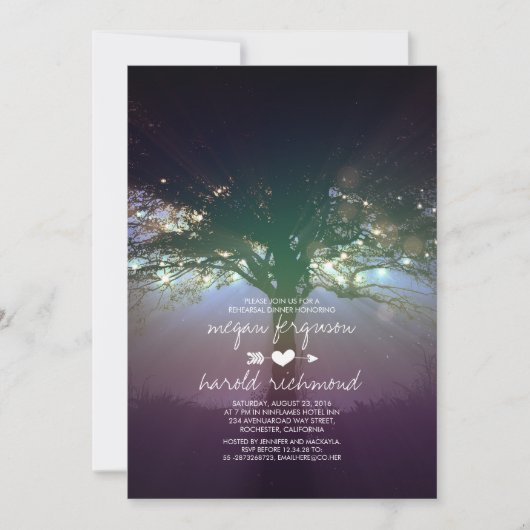 Invitation Rustic Tree String Lights Jardin de répétition Dîn (Devant)