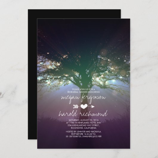 Invitation Rustic Tree String Lights Jardin de répétition Dîn (Devant / Derrière)
