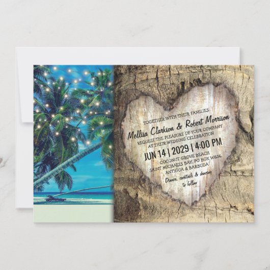 Invitation Rustic Tropical Beach Destination Mariage (Devant)