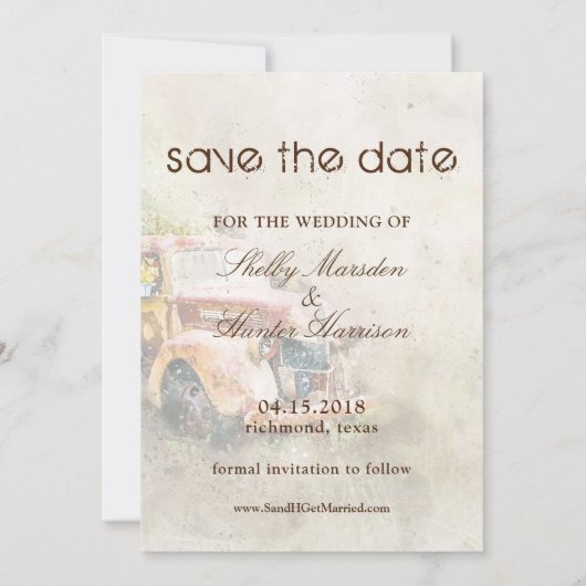 Invitation Rustic Truck Mariage Site Web Enregistrer la date  (Dos)