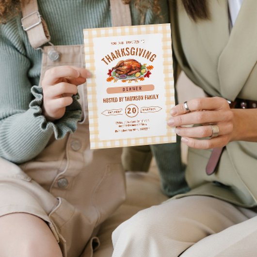 Invitation Rustic Turkey Thanksgiving Dinner Gingham Fall