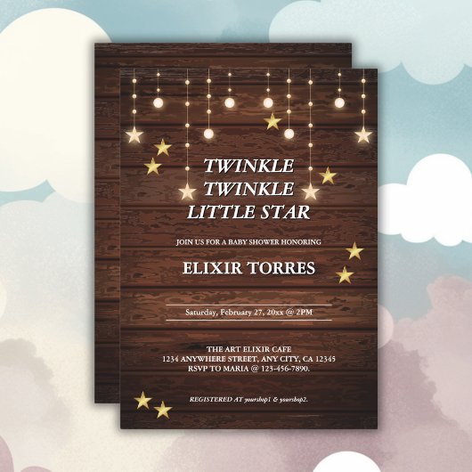 Invitation Rustic Twinkle Twinkle Little Star Baby shower