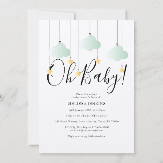 Invitation Rustic Twinkle Twinkle Oh Baby Baby shower (Devant)