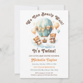 Invitation Rustic Twins baby shower Oears Bearly Wait (Devant)