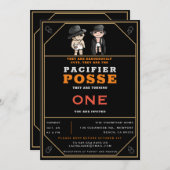 Invitation Rustic Twins Pacifier Posse Wild West Anniversaire (Devant / Derrière)