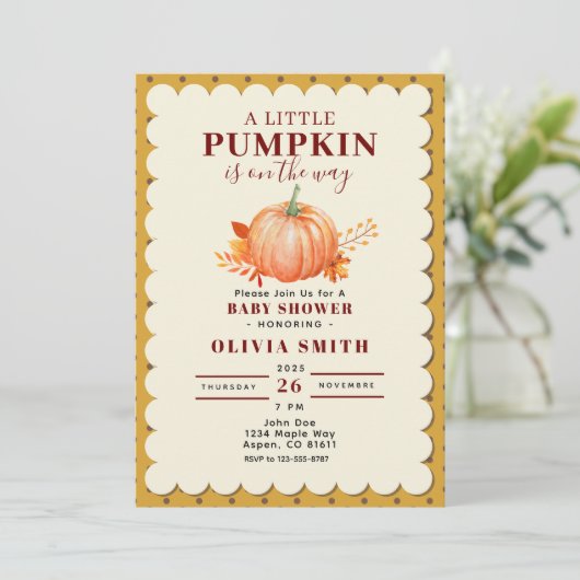 Invitation Rustic un petit Citrouille point de Baby shower d' (Debout devant)