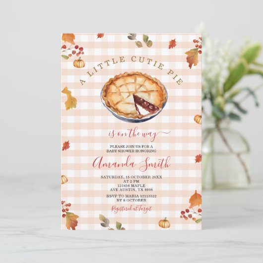 Invitation Rustic Un Petit Cutie Pie Automne En vichy Baby sh (Debout devant)