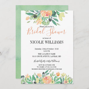 Invitation RUSTIC Vert aquarelle rose Fête des mariées de piv