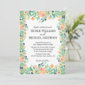 Invitation RUSTIC Vert aquarelle rose pivoine Fleurs MARIAGE (Debout devant)
