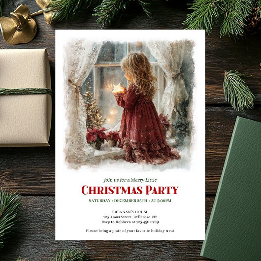 Invitation Rustic Victorian Little Girl Awaiting Santa Digita