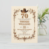 Invitation Rustic Vintage Cowboy Western Leaf 70th Birthday  (Debout devant)