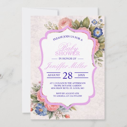 Invitation Rustic Vintage Personalized Floral Rose Design (Devant)