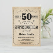 Invitation Rustic Vintage Retro, 50e anniversaire de surprise (Debout devant)