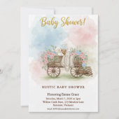 Invitation Rustic Wagon Watercolor Floral Baby Shower (Devant)