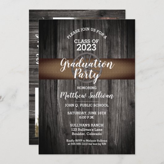 Invitation Rustic Wagon Wheel Classe de 2023 Graduation Party (Devant / Derrière)