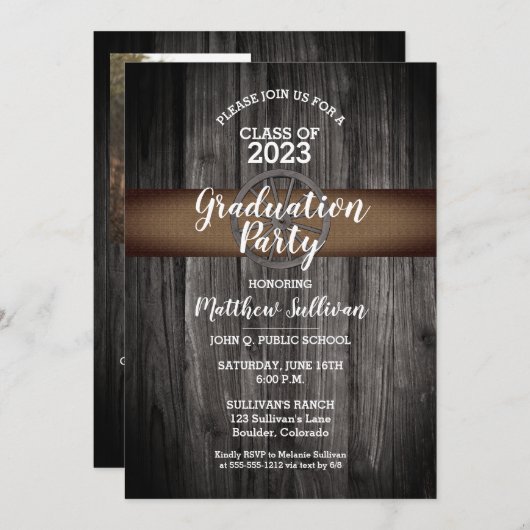 Invitation Rustic Wagon Wheel Classe de 2023 Graduation Party (Devant / Derrière)